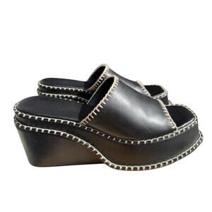 Farm Rio Platform Wedge Mule Sandal Black Leather EUC Women size 11